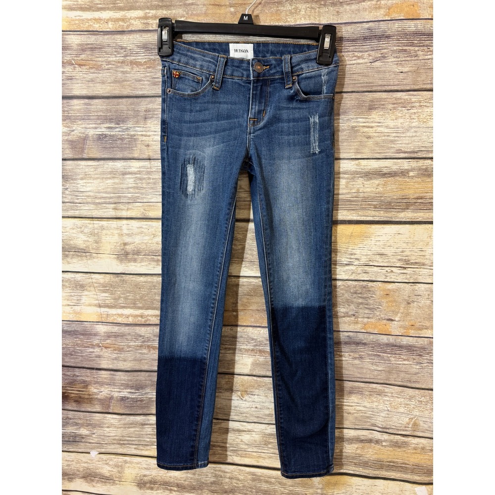 Hudson Kids Girls Skinny Jeans‎ Blue Distressed Colorblock Hem Size 10